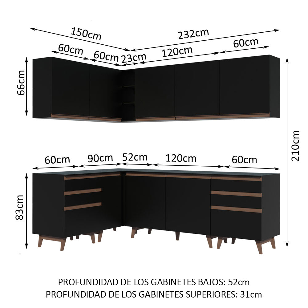 Cocina Integral Esquinera 382cm Reims Negro 02