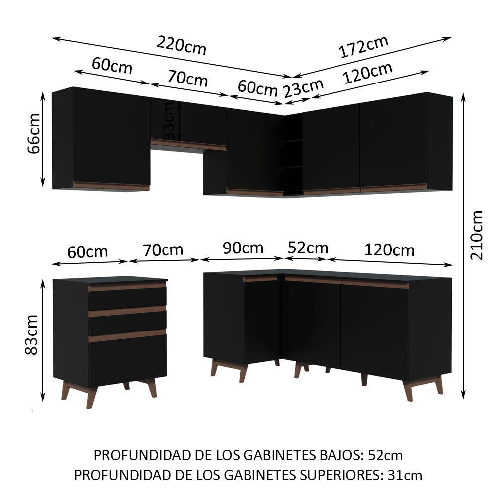 Cocina Integral Esquinera 392cm Reims Negro 01