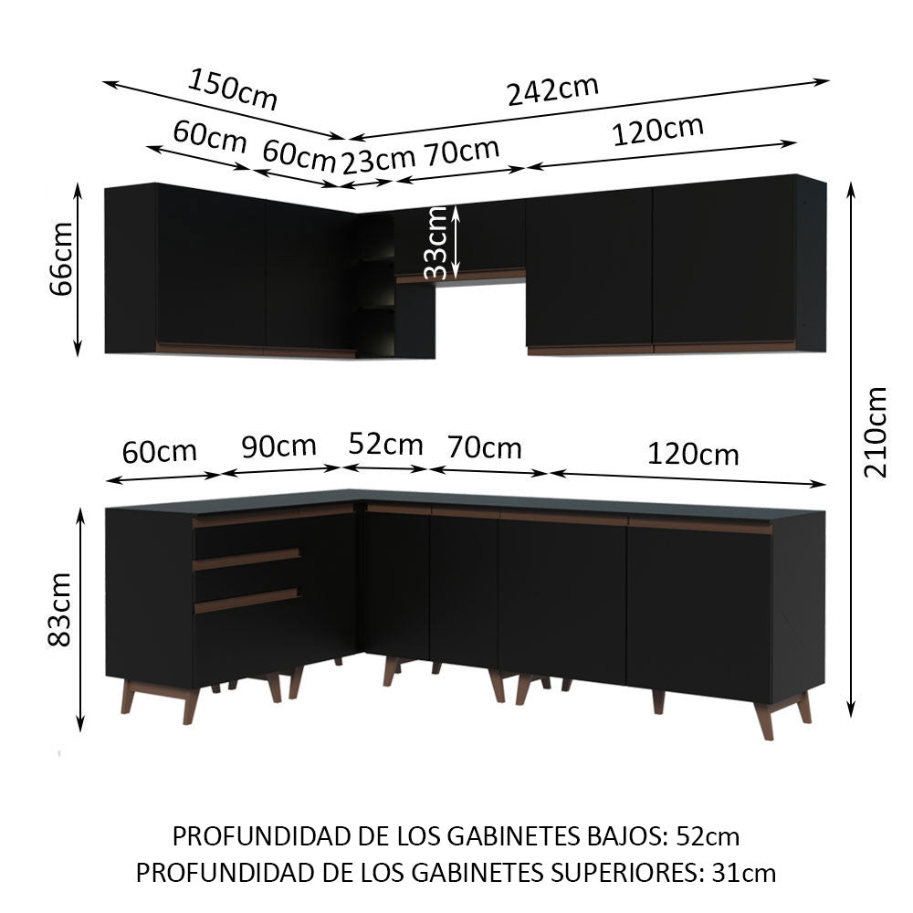 Cocina Integral Esquinera 392cm Negro Reims 02
