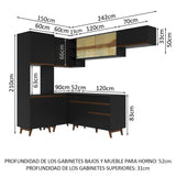 Cocina Integral Esquinera 392cm Negro Reims Madesa 03