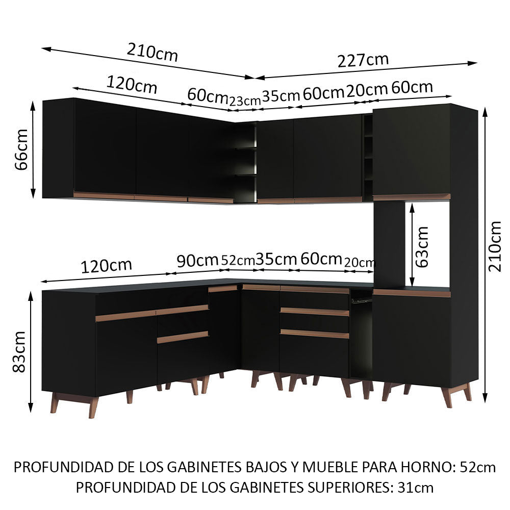 Cocina Integral Esquinera 437cm Negro Reims Madesa 01