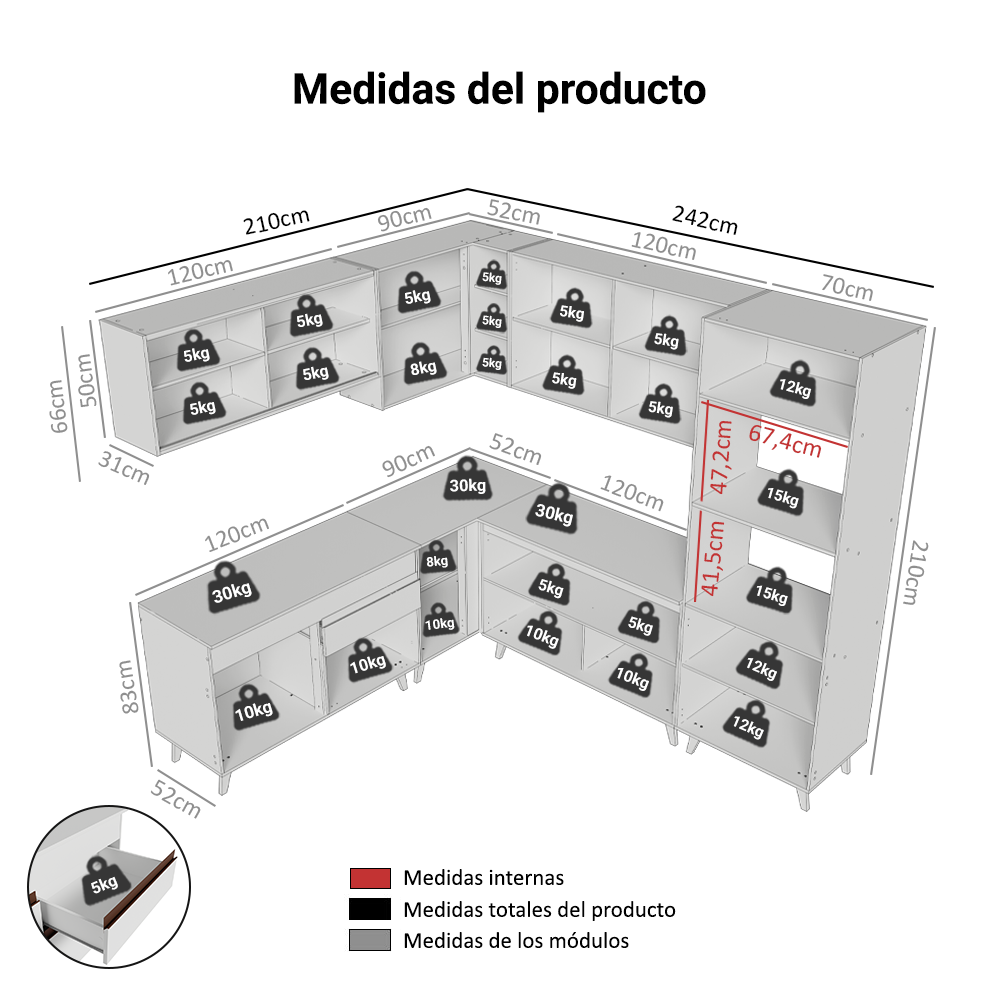 Cocina Integral Esquinera 452cm Blanco Reims 01