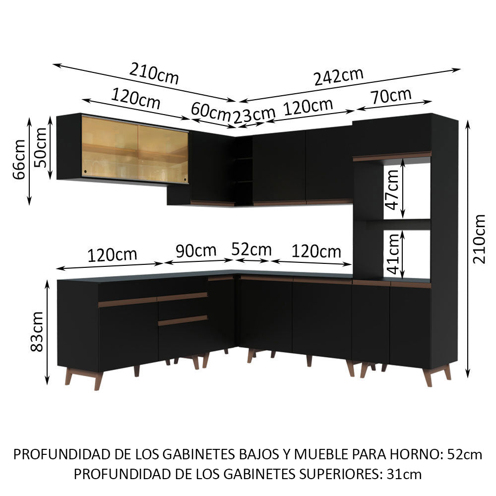 Cocina Integral Esquinera 452cm Negro Reims 01