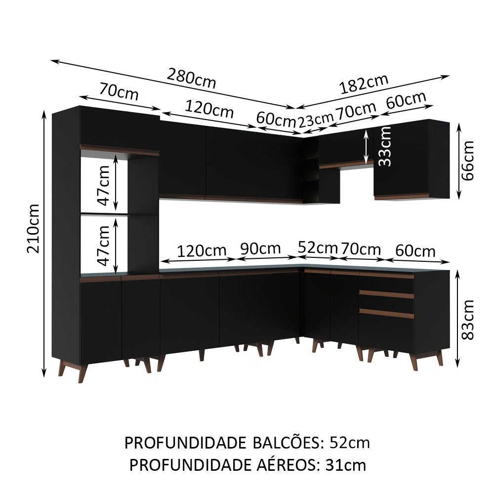 Cocina Integral Esquinera 462cm Negro Reims 01