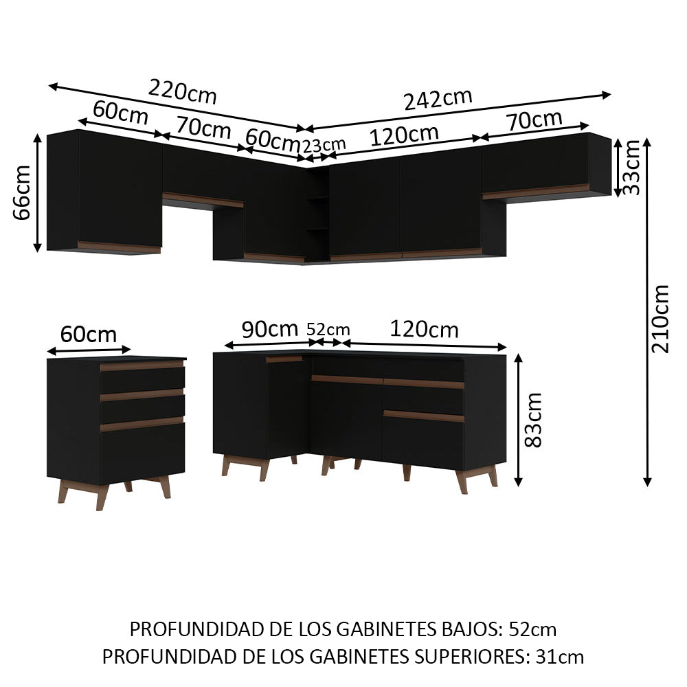 Cocina Integral Esquinera 462cm Reims Negro 03
