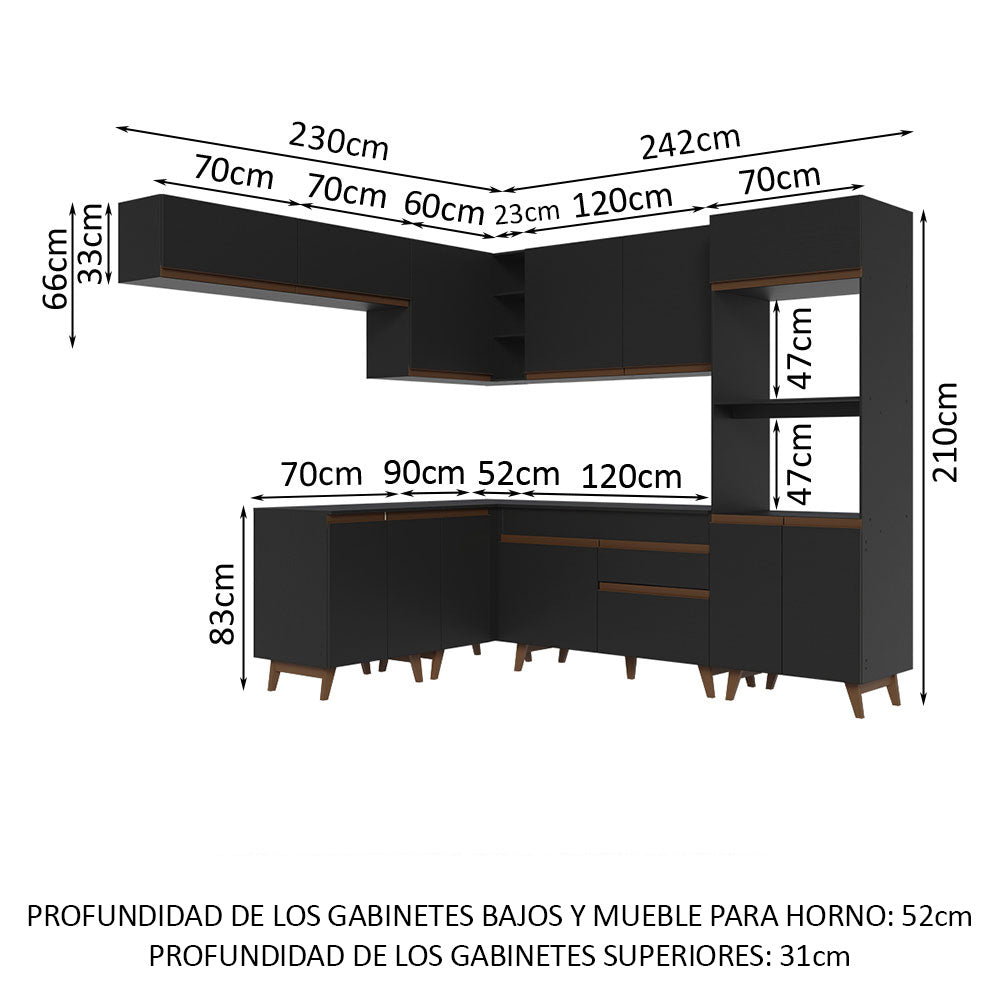 Cocina Integral Esquinera 472cm Reims Negro 01