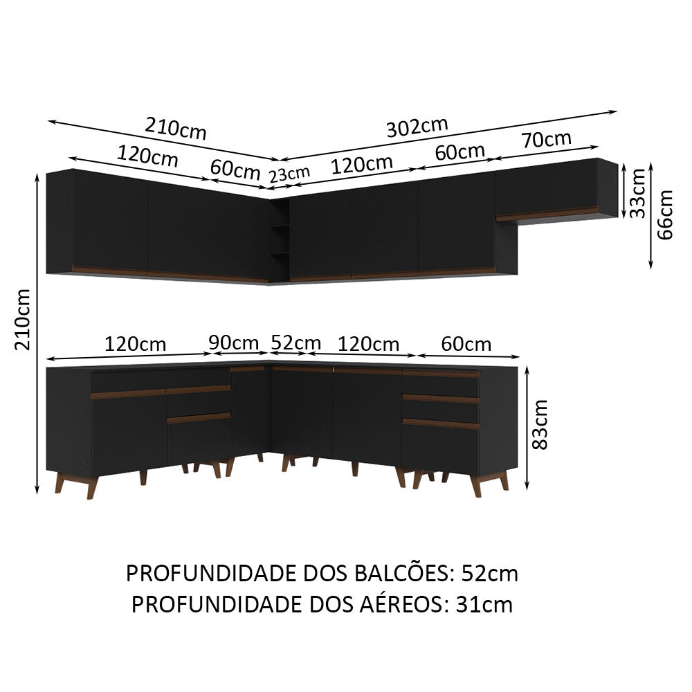 Cocina Integral Esquinera 512cm Reims Negro 01