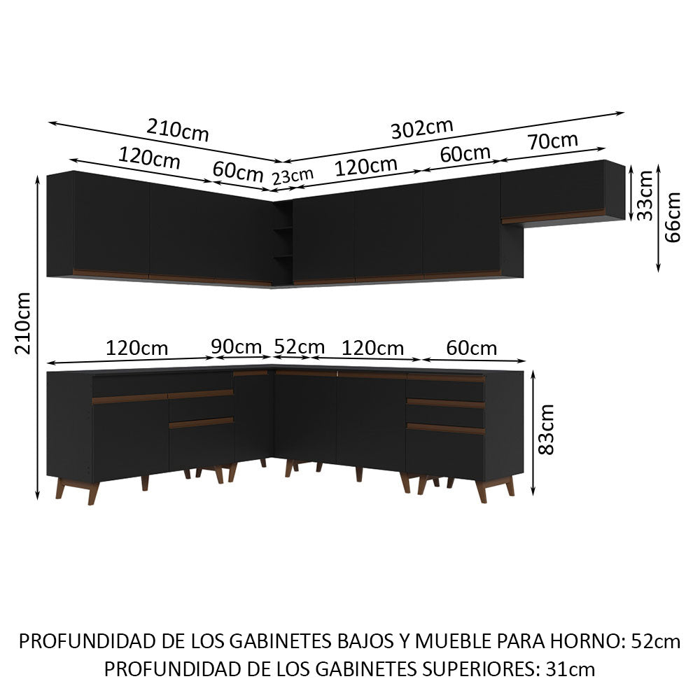 Cocina Integral Esquinera 512cm Reims Negro 01