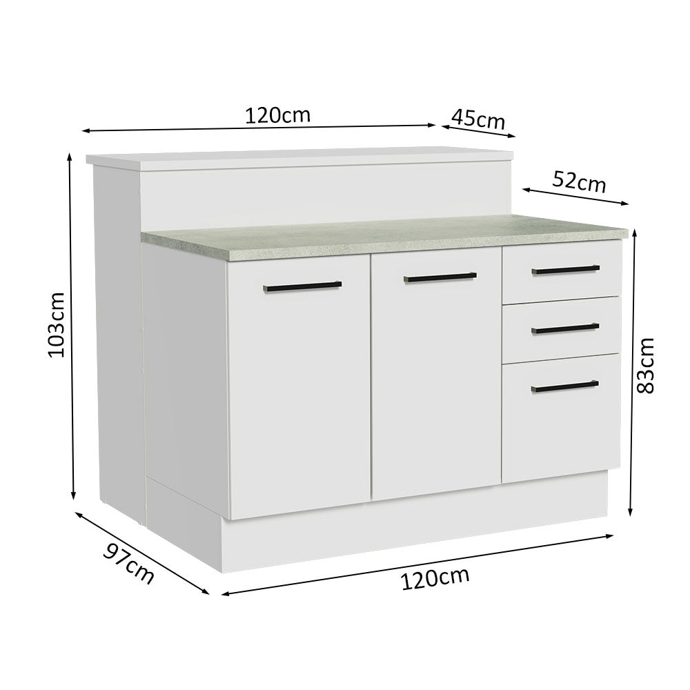 Isla de Cocina 120 cm 2 Puertas 3 Cajones Blanco Agata Madesa