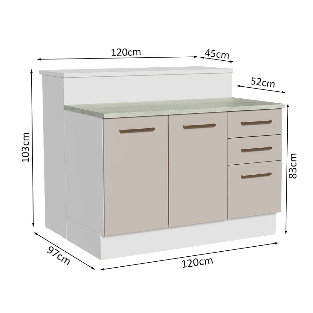 Isla de Cocina con Encimera y Gabinete Bajo 120 cm Blanco/Crema Agata