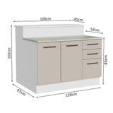 Isla de Cocina con Encimera y Gabinete Bajo 120 cm Blanco/Crema Agata