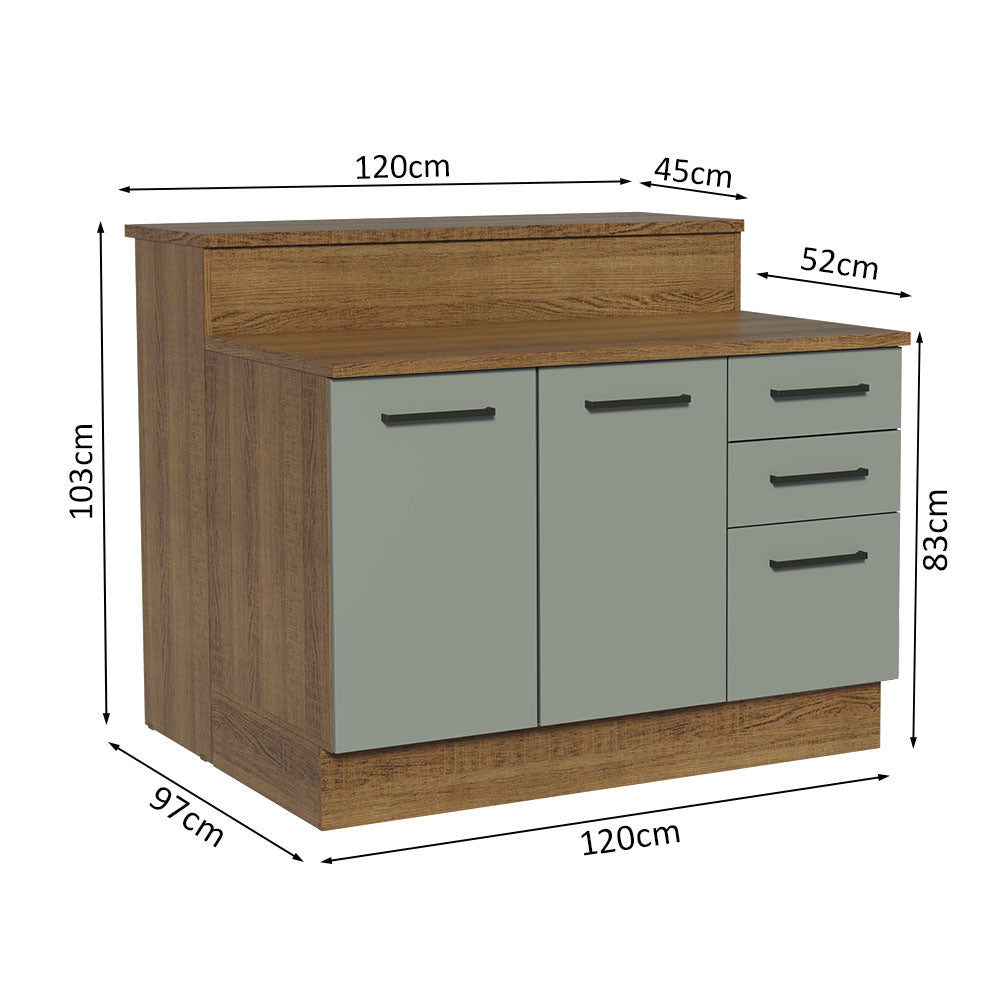 Isla de Cocina con Encimera y Gabinete Bajo 120 cm Marrón/Gris Agata