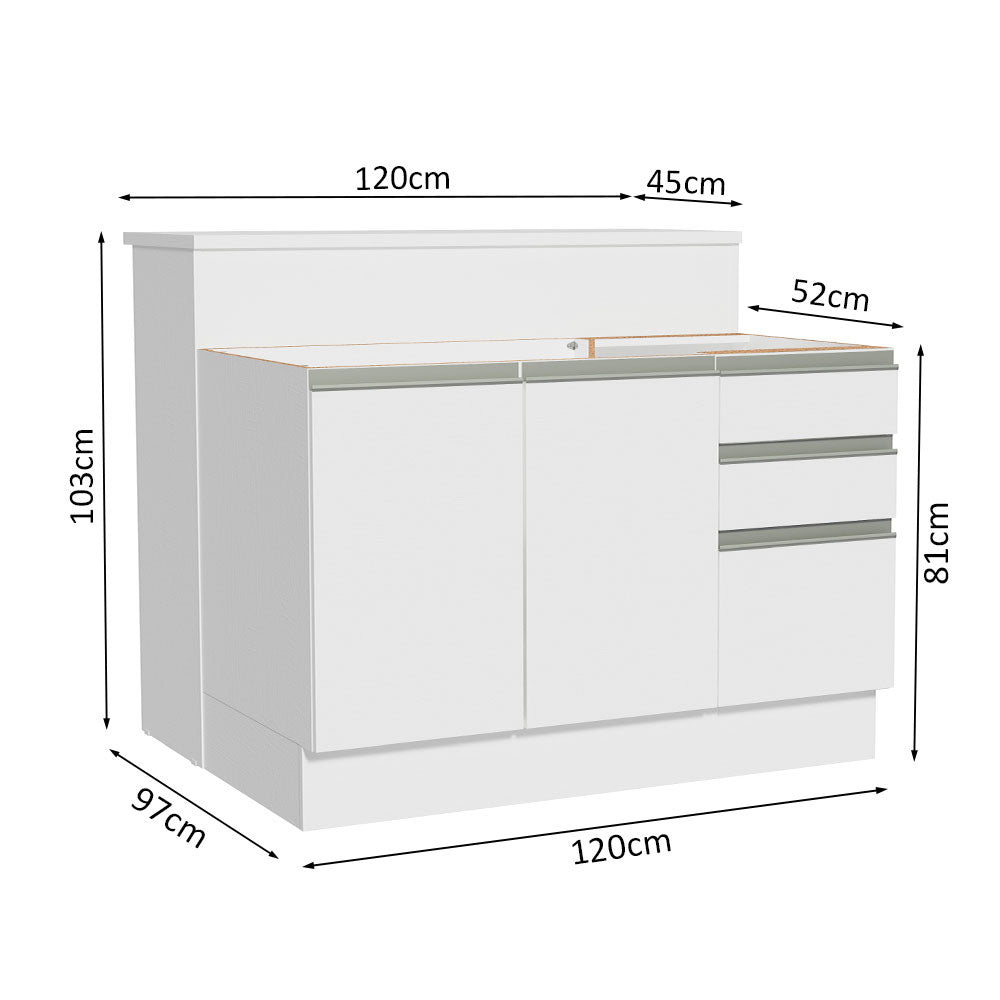 Isla de Cocina 120 cm 2 Puertas 3 Cajones Sin Encimera Blanco Glamy Madesa