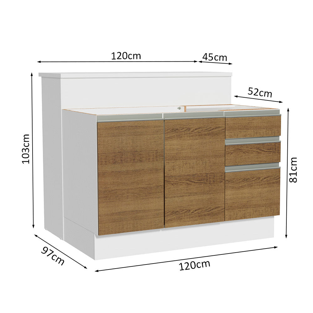 Isla de Cocina sin Encimera y Gabinete Bajo 120 cm Blanco/Marrón Glamy