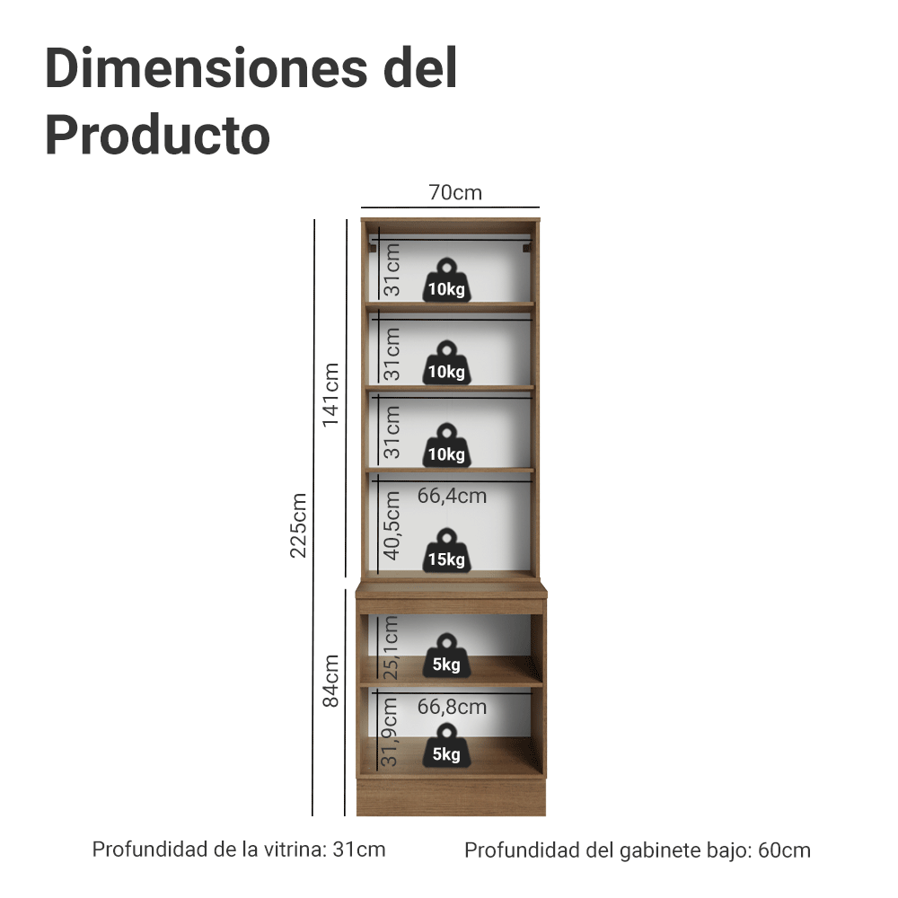 Kit Gabinete + Vitrina 70 cm Marrón/Gris Agata 02