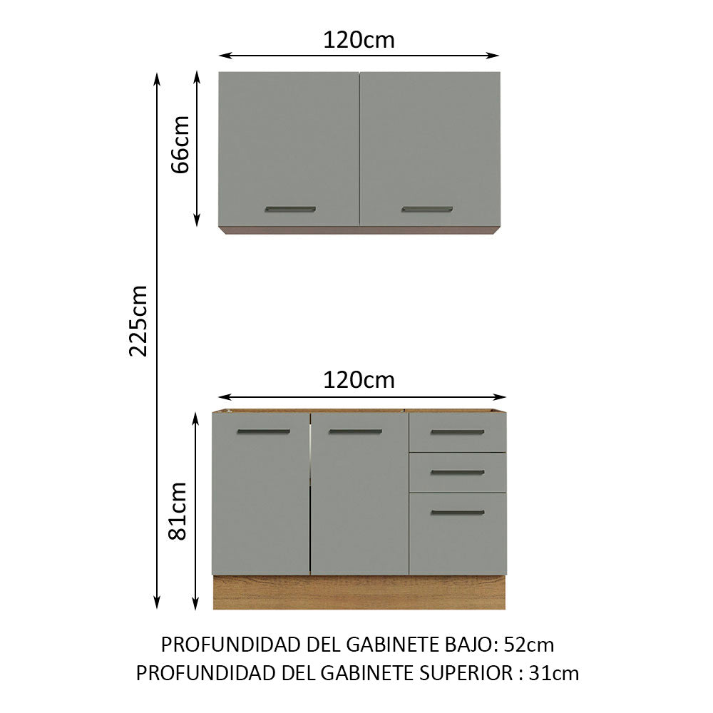 Cocina Compacta 120 x 52 cm 4 Puertas 3 Cajones Marrón/Gris Agata Madesa