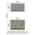 Cocina Compacta 120 x 52 cm 4 Puertas 3 Cajones Marrón/Gris Agata Madesa