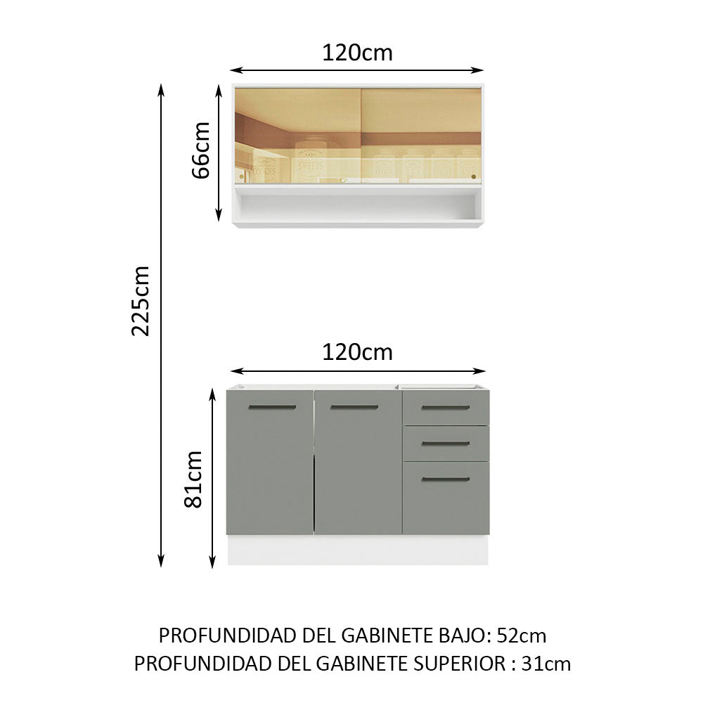 Cocina Compacta 120 x 52 cm 4 Puertas 3 Cajones Blanco/Gris Agata Madesa 01