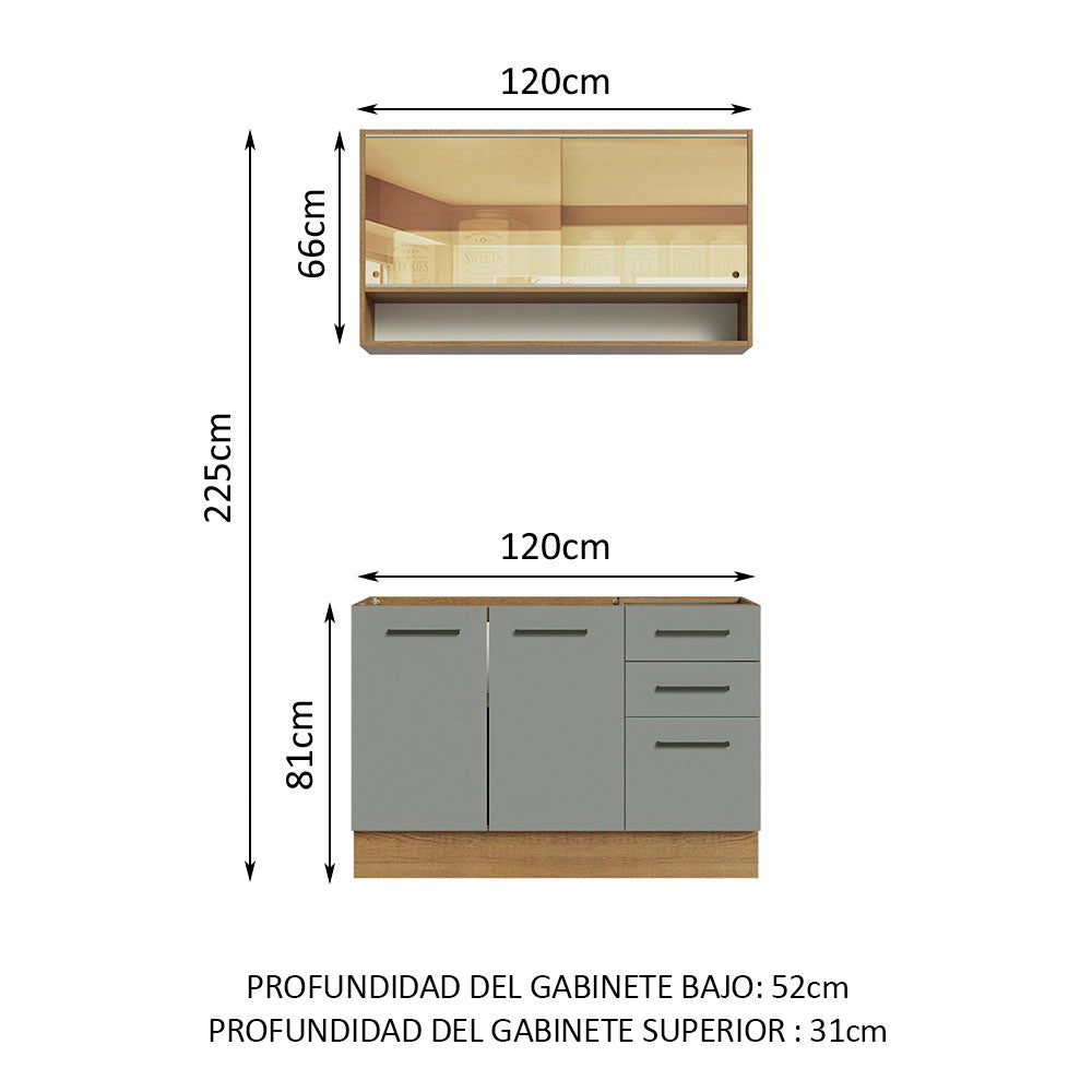 Cocina Compacta 120 x 52 cm 4 Puertas 3 Cajones Marrón/Gris Agata Madesa 01