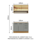 Cocina Compacta 120 x 52 cm 4 Puertas 3 Cajones Marrón/Gris Agata Madesa 01