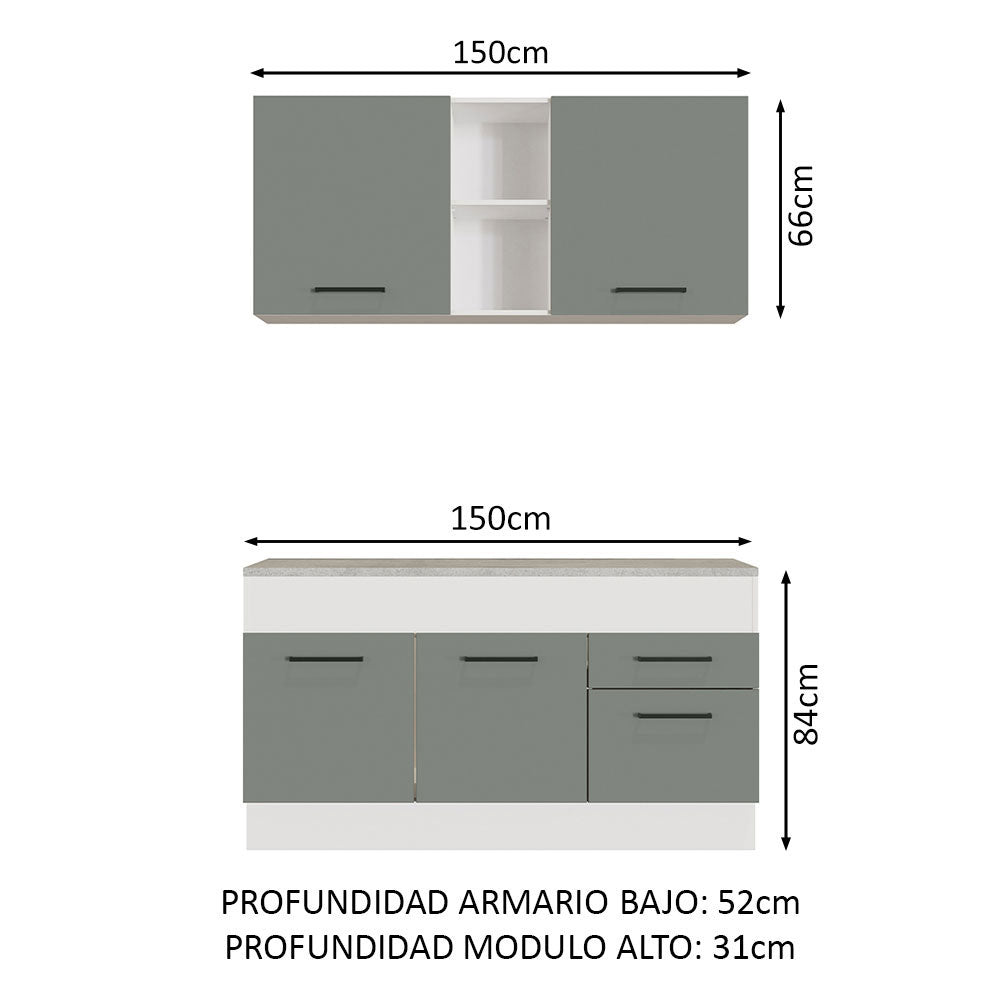 Cocina Integral 150cm Blanco/Gris Agata 01