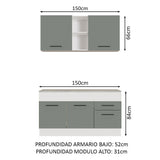 Cocina Integral 150cm Blanco/Gris Agata 01