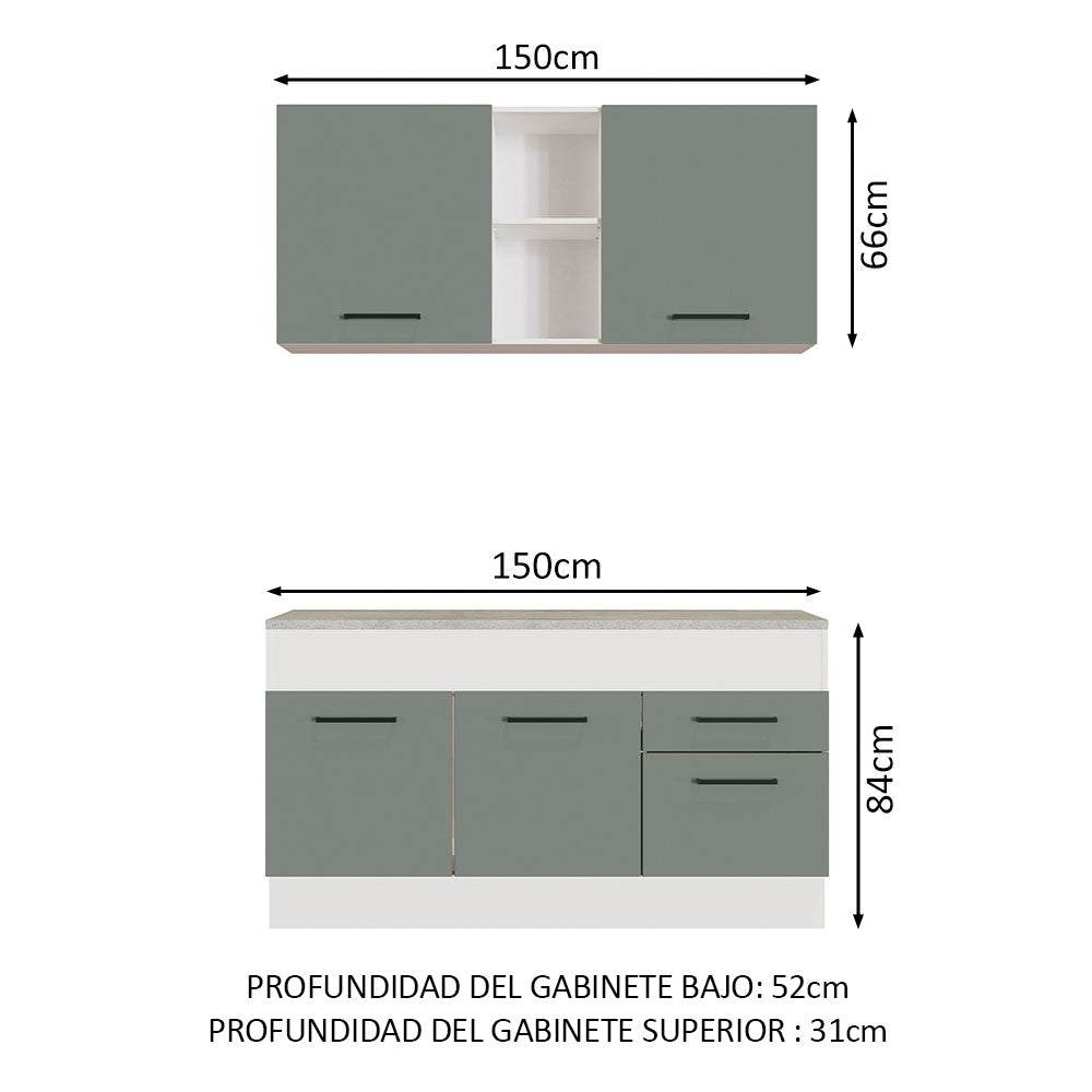 Cocina Compacta 150 x 52 cm 4 Puertas 2 Cajones Blanco/Gris Agata Madesa 01