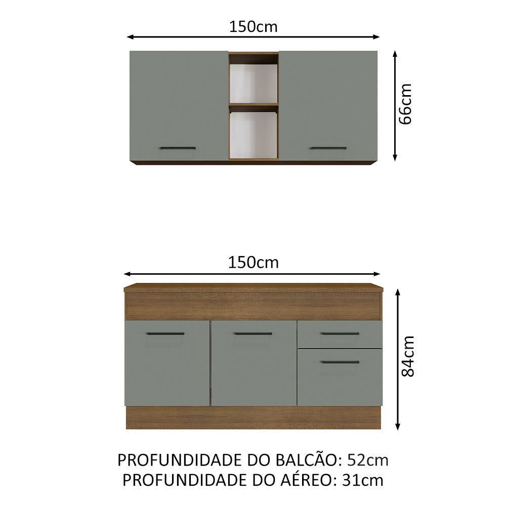 Cocina Integral 150cm Marrón/Gris Agata 01