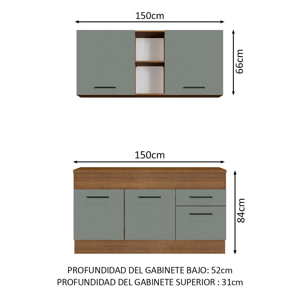 Cocina Compacta 150 x 52 cm 4 Puertas 2 Cajones Marrón/Gris Agata Madesa 01