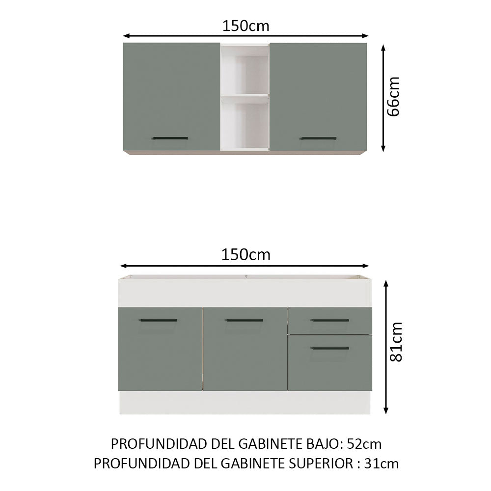Cocina Compacta 150 x 52 cm 4 Puertas 2 Cajones Blanco/Gris Agata Madesa 02