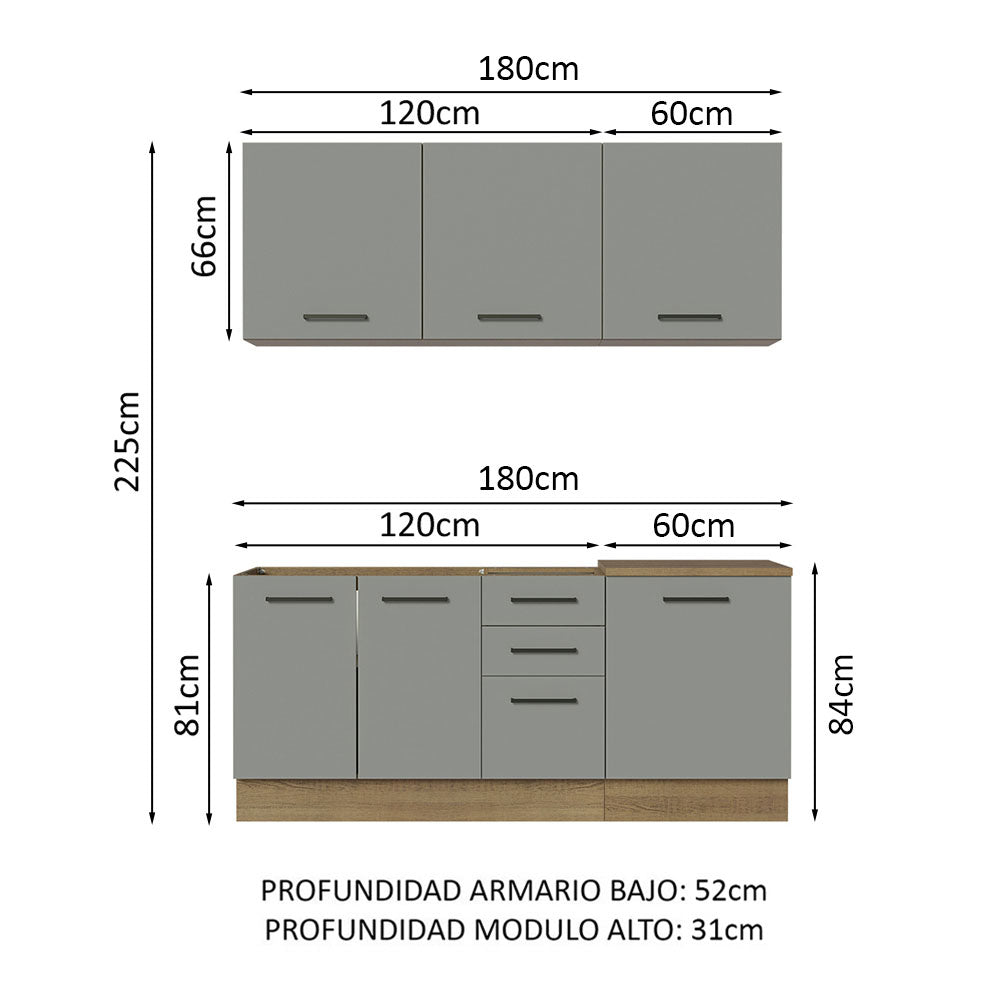 Cocina Compacta 180cm Marrón/Gris Agata 01