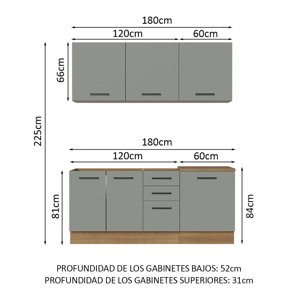 Cocina Compacta 180 x 52 cm 6 Puertas 3 Cajones Marrón/Gris Agata Madesa 01