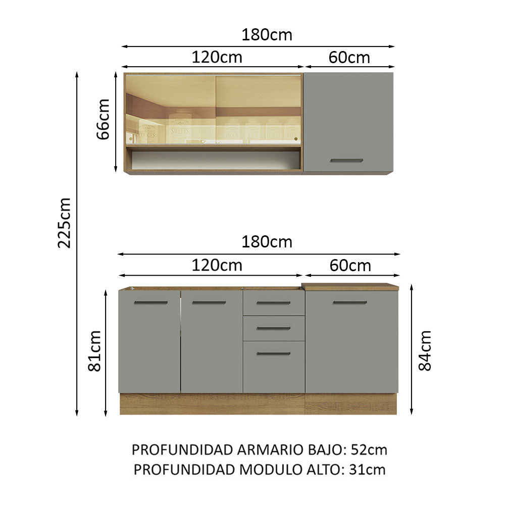 Cocina Compacta 180 x 52 cm 6 Puertas 3 Cajones Marrón/Gris Agata Madesa 02