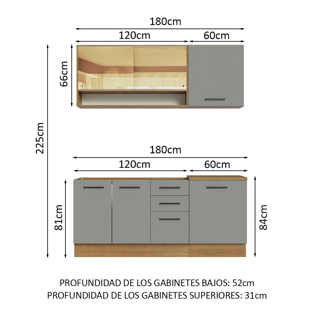 Cocina Compacta 180 x 52 cm 6 Puertas 3 Cajones Marrón/Gris Agata Madesa 02