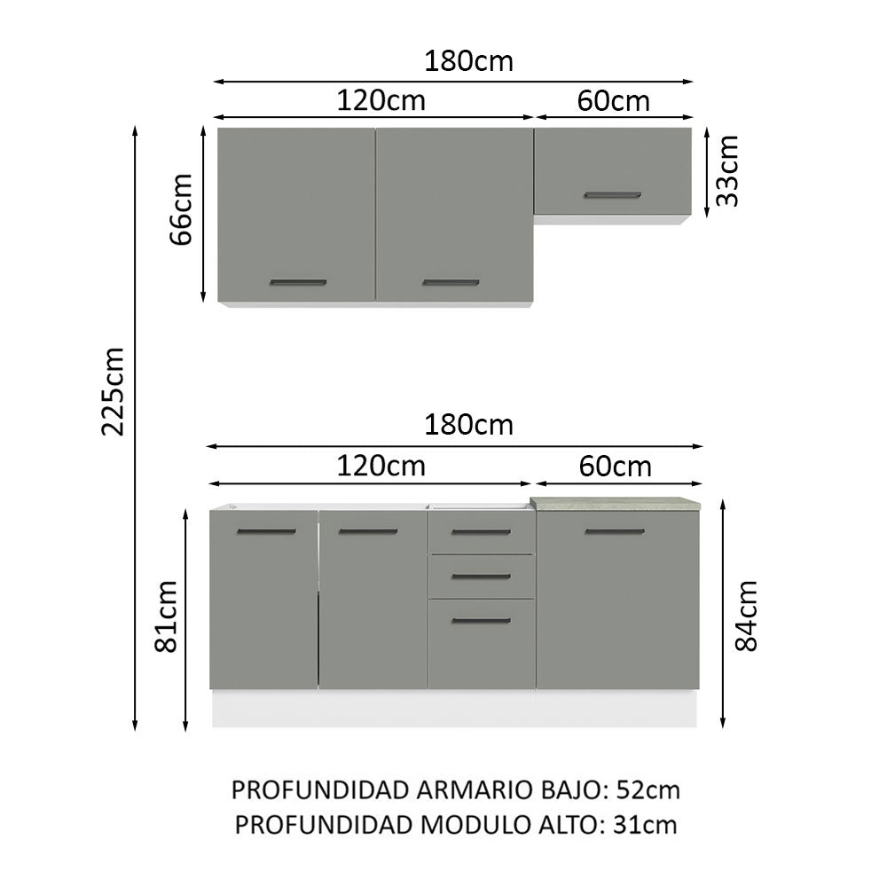 Cocina Compacta 180cm Blanco/Gris Agata 03