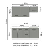 Cocina Compacta 180cm Blanco/Gris Agata 03