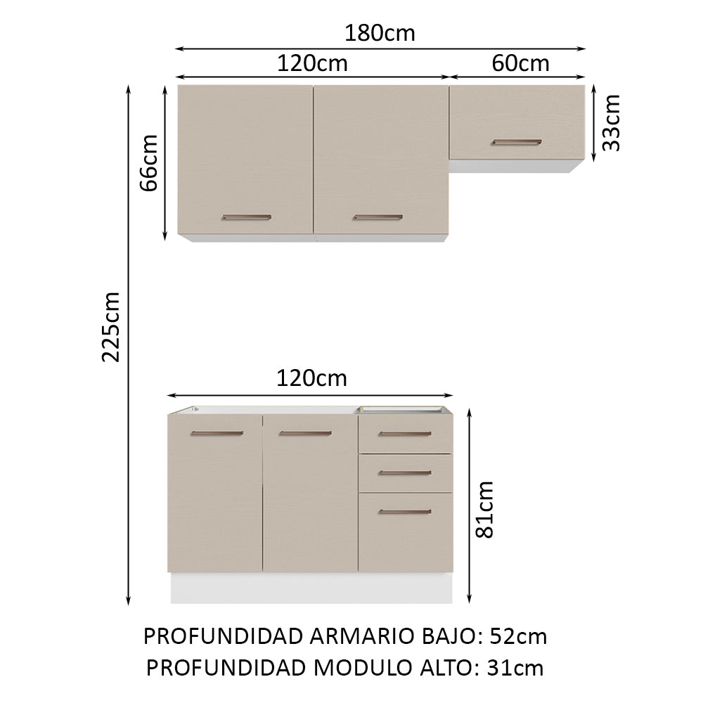 Cocina Compacta 180cm Blanco/Crema Agata 09