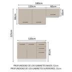 Cocina Compacta 180 cm Blanco/Crema Agata Madesa