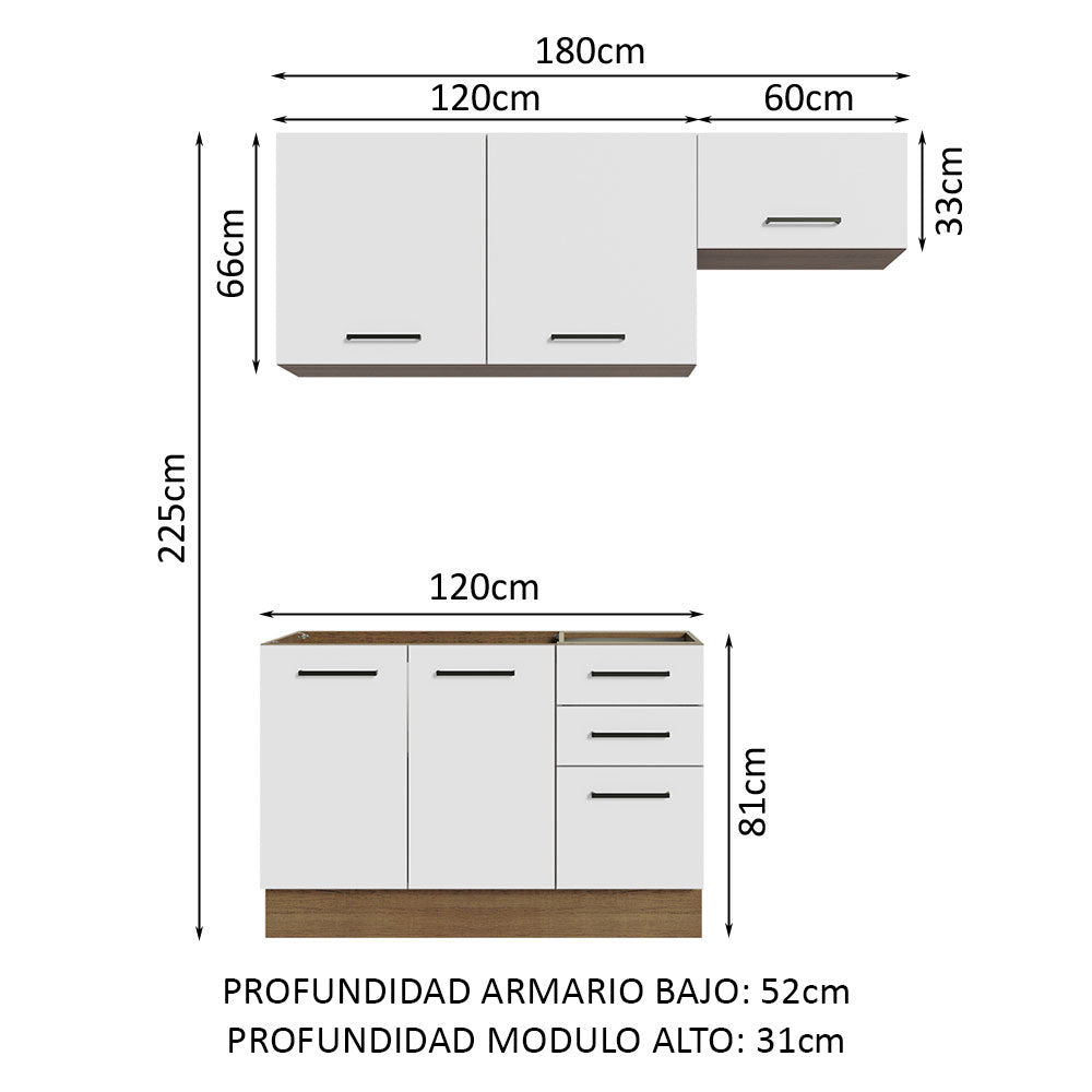 Cocina Compacta 180cm Marrón/Blanco Agata 09