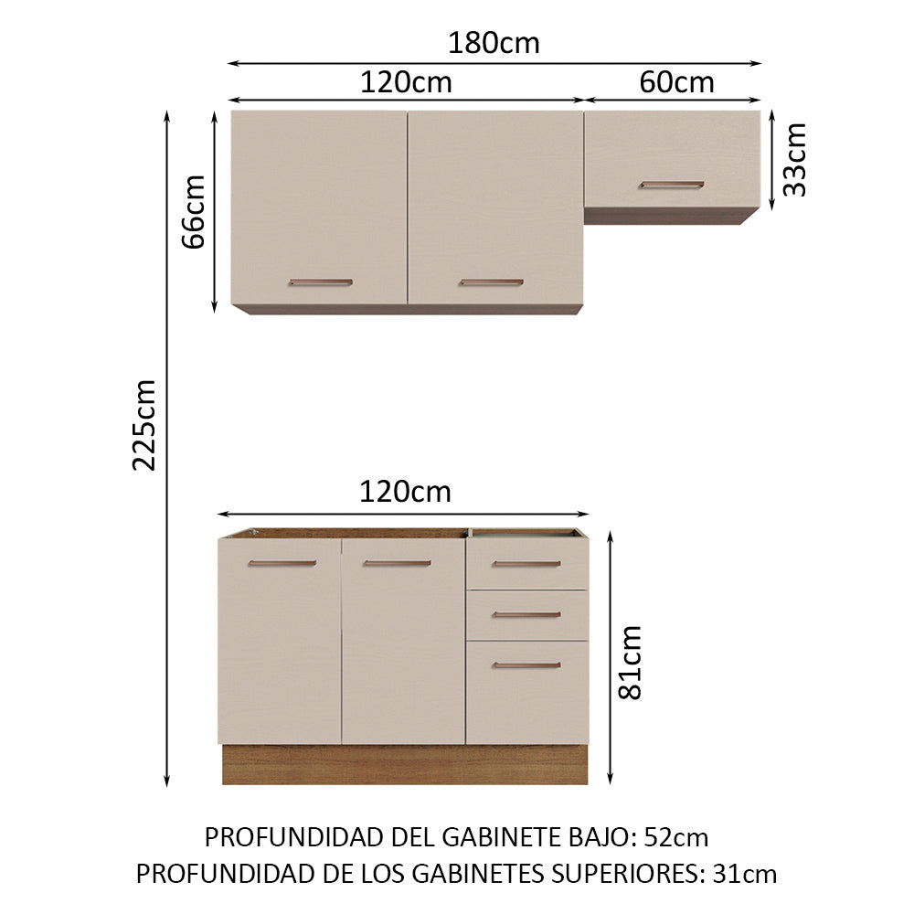 Cocina Compacta 180cm Marrón/Crema Agata 09