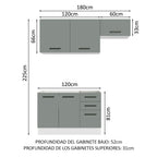 Cocina Compacta 180 x 52 cm 5 Puertas 3 Cajones Blanco/Gris Agata Madesa