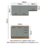 Cocina Compacta 180 x 52 cm 5 Puertas 3 Cajones Marrón/Gris Agata Madesa