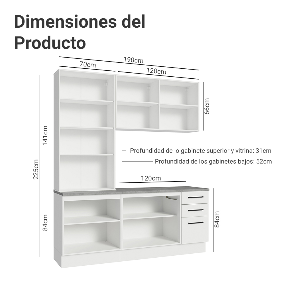 Cocina Compacta 190 cm Con Vitrina Blanco Agata Madesa