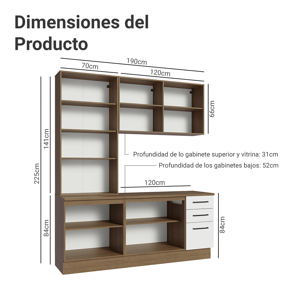 Cocina Compacta 190 cm Con Vitrina Marrón/Blanco Agata Madesa