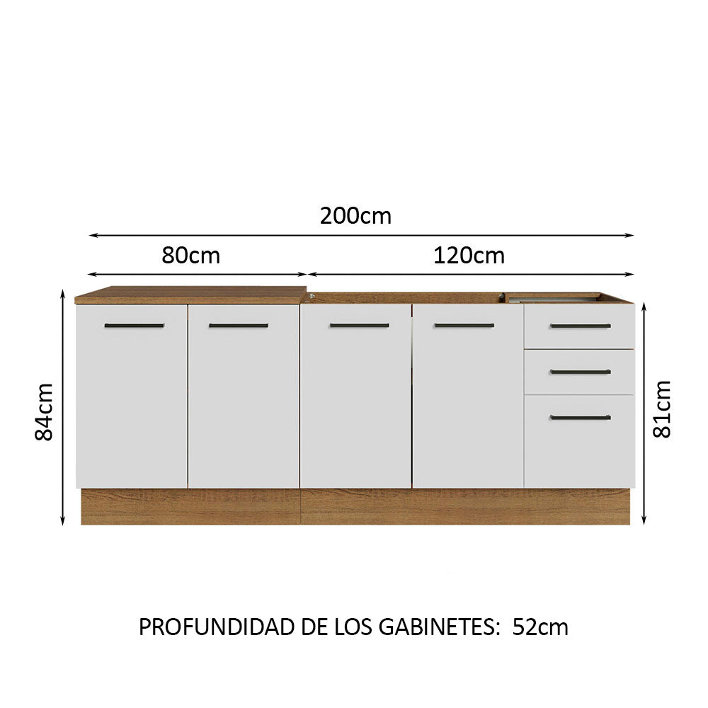 Kit con 2 Muebles de Cocina 3 Cajones y 4 Puertas (Sin Encimera Ni Fregadero) Marrón/Blanco Agata 01