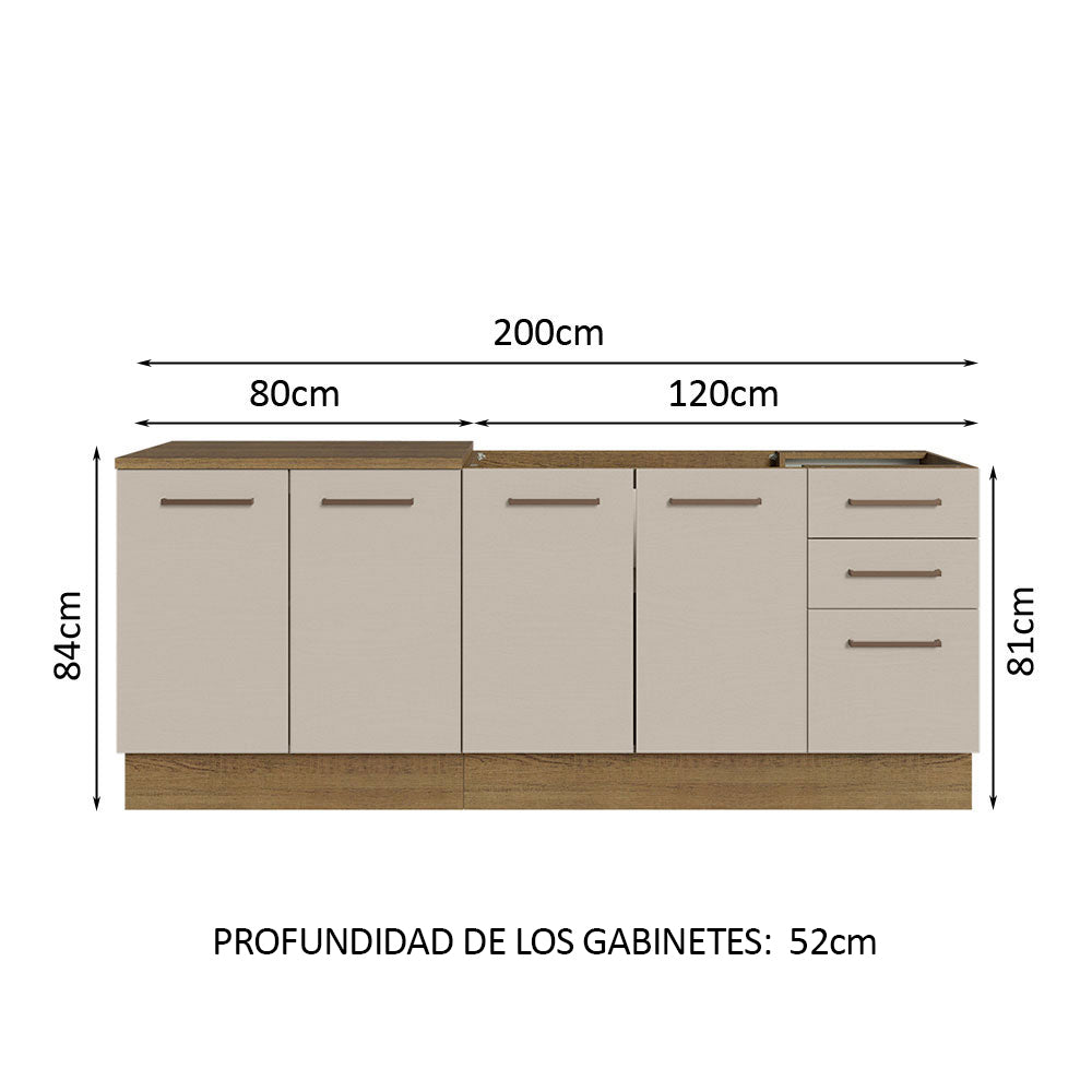 Kit con 2 Muebles de Cocina 3 Cajones y 4 Puertas (Sin Encimera Ni Fregadero) Marrón/Crema Agata 01