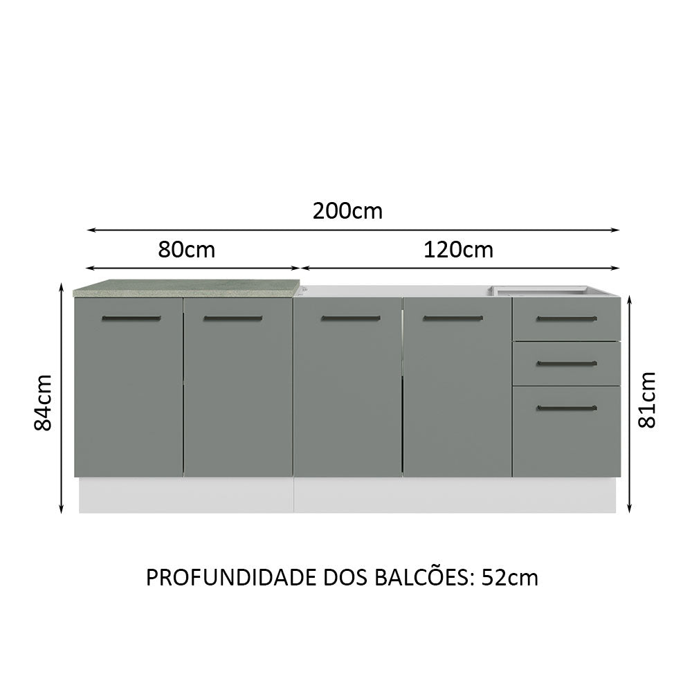 Kit 2 Gabinetes Bajos de Cocina 200 cm Sin Encimera Blanco/Gris Agata Madesa
