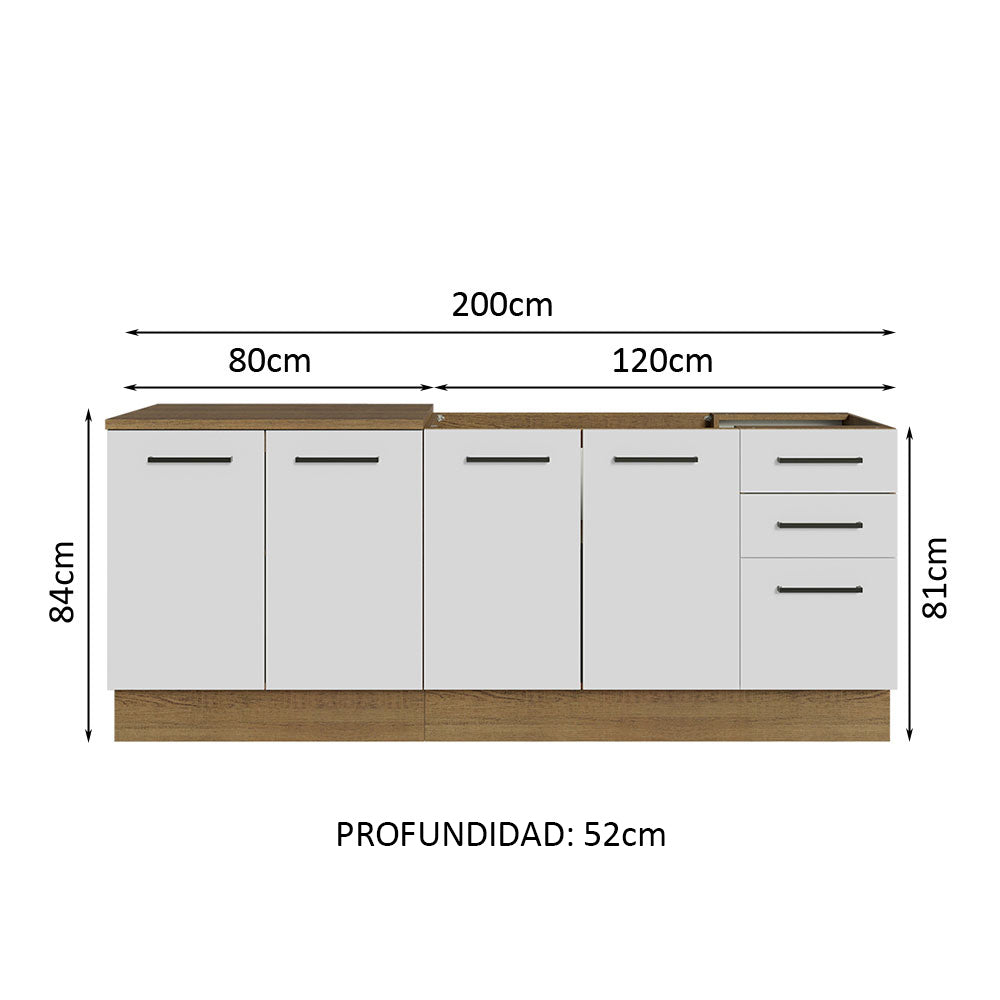 Mueble de Cocina 200cm Con Tarja Agata Marrón/Blanco