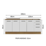 Mueble de Cocina 200cm Con Tarja Agata Marrón/Blanco