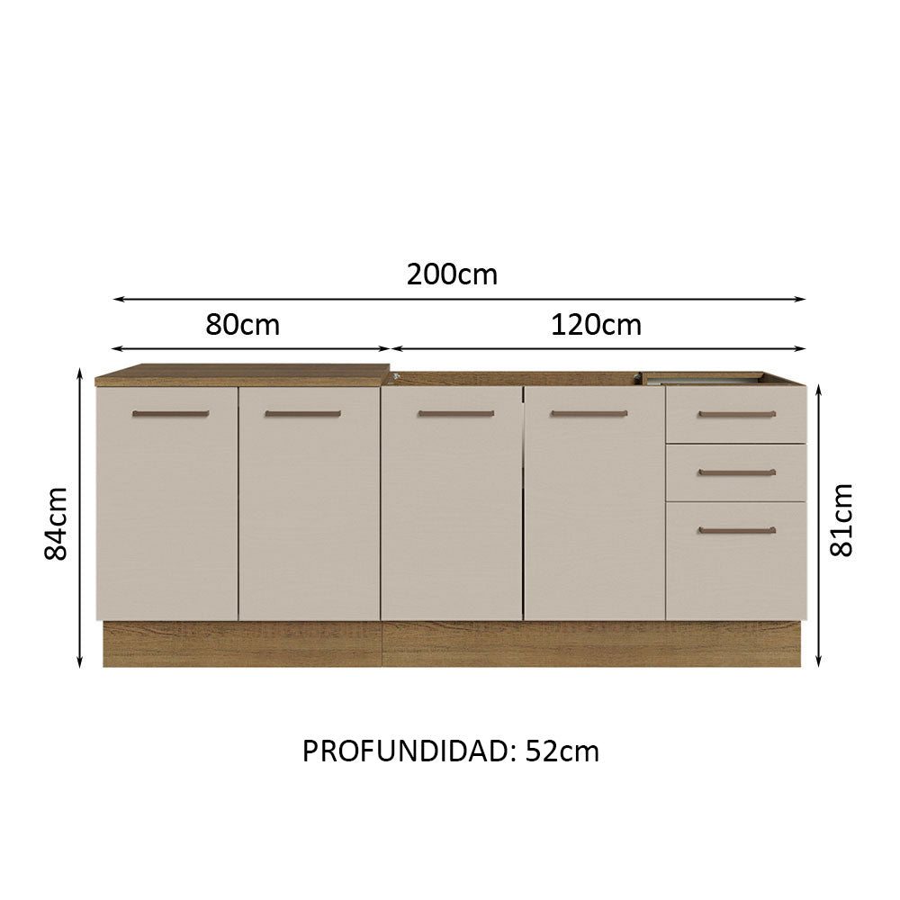 Mueble de Cocina 200cm Con Tarja Agata Marrón/Crema